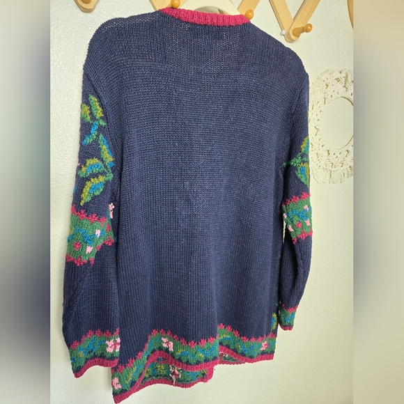 DBL Vintage Floral Knit V-Neck Cardigan In Navy Women's Size Medium - Picture 6 of 9